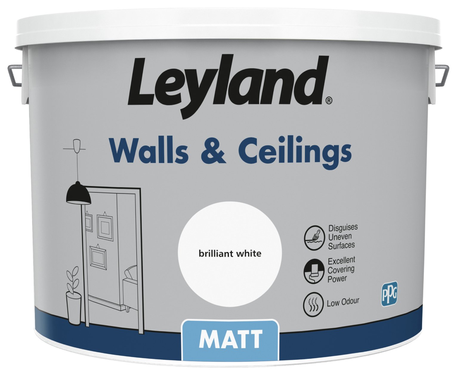 Leyland matt emulsion paint Brilliant White 10L, UK version