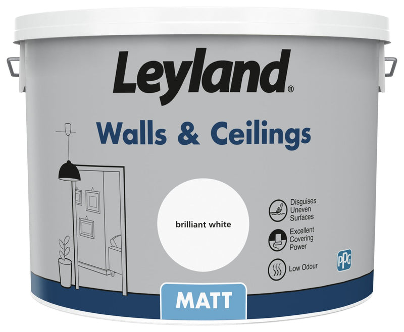 Leyland matt emulsion paint Brilliant White 10L, UK version