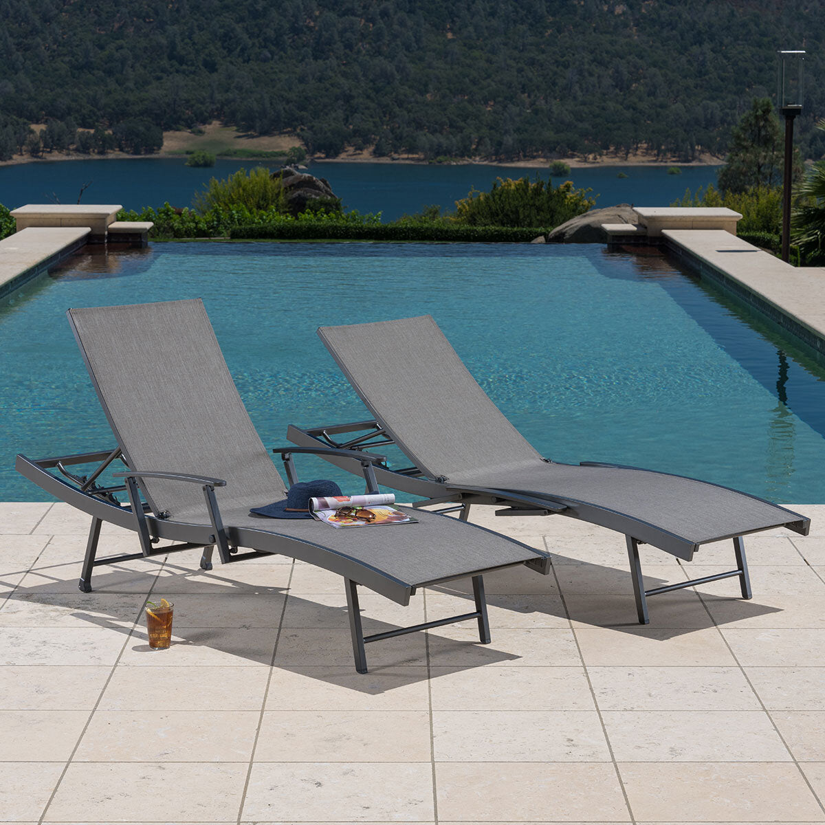 SunVilla Sling Wave Sun Lounger with Folding Arms - Set of 2 GOODS Costco UK