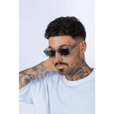 SVNX chunky retro square sunglasses with clear blue frame, imported from the UK