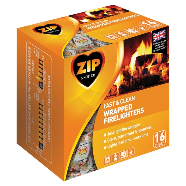 ZIP Odourless Fast & Clean Wrapped Firelighters   16 per pack