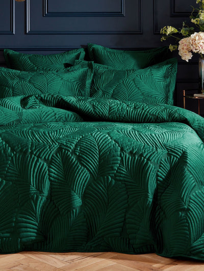 Next Paoletti Green Palmeria Quilted Velvet Duvet Cover and Pillowcase Set- Buy online at McGrocer