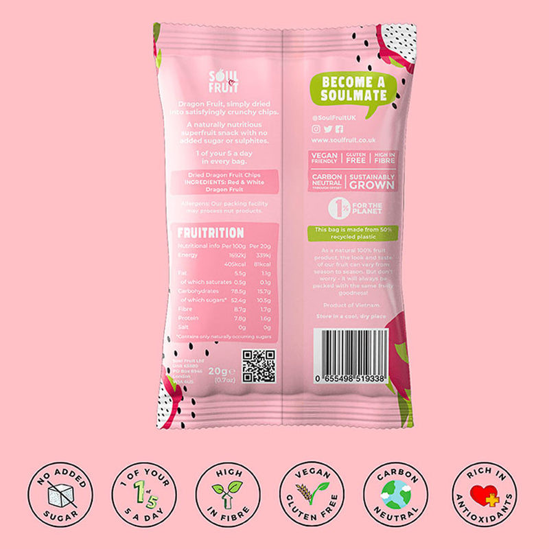 Soul Fruit Crunchy Dried Dragon Fruit Chips 20g