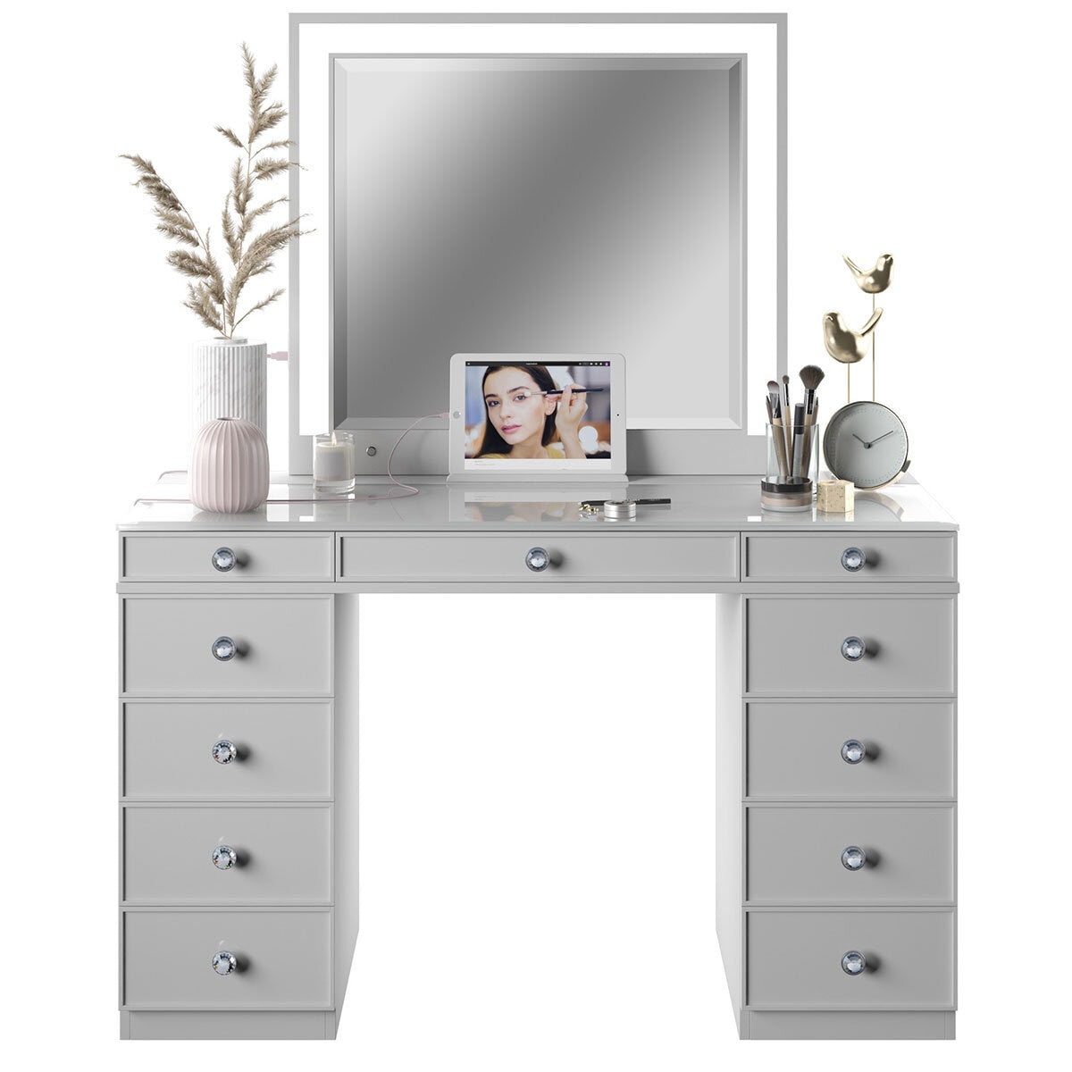 Tresanti Alexandra Double Pedestal Vanity Table with LED Lit Mirror GOODS Costco UK