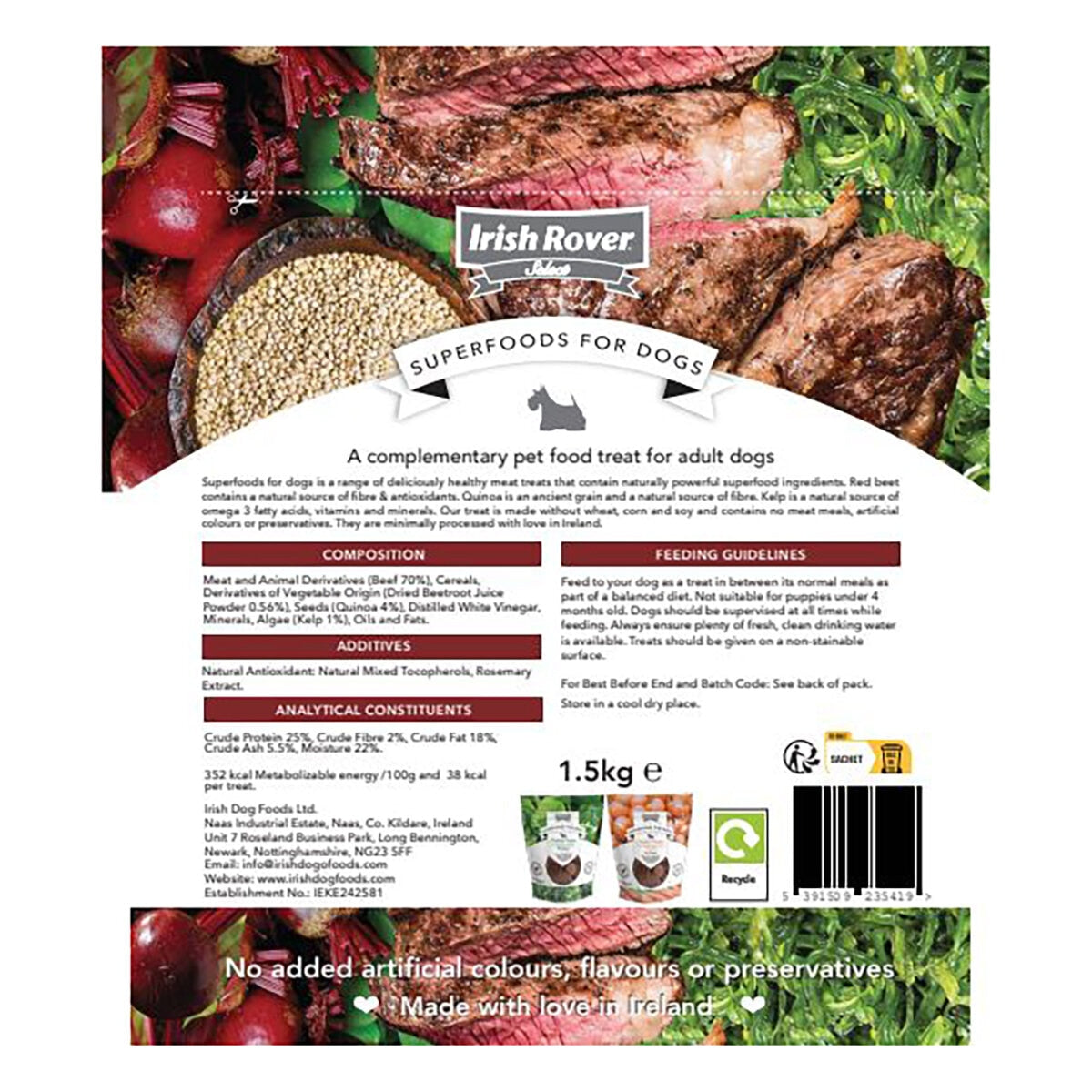 Irish Rover beef burger with quinoa dog treats 1.5kg - British product