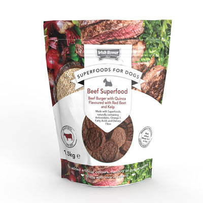 Costco UK Irish Rover Superfoods for Dogs Beef Burger with Quinoa, Flavoured with Red Beet and Kelp Dog Treats 1.5kg- Buy online at McGrocer