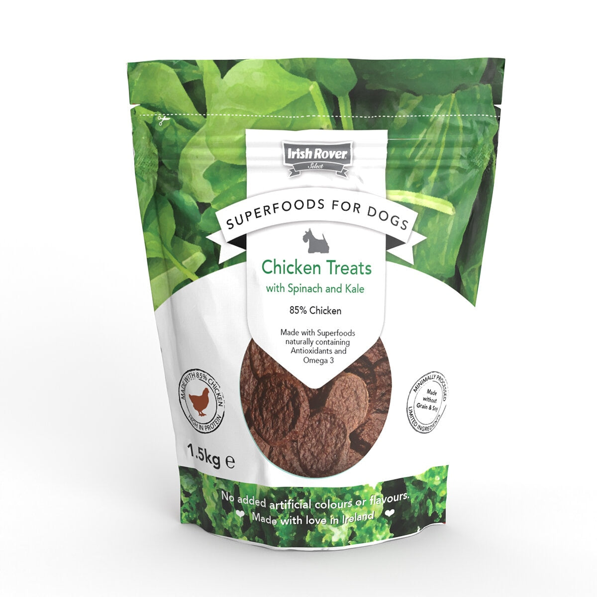 Irish Rover Chicken with Spinach and Kale dog treats 1.5kg, imported from the UK
