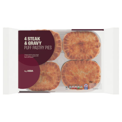ASDA 4 Steak  Gravy Puff Pastry Pies 600g