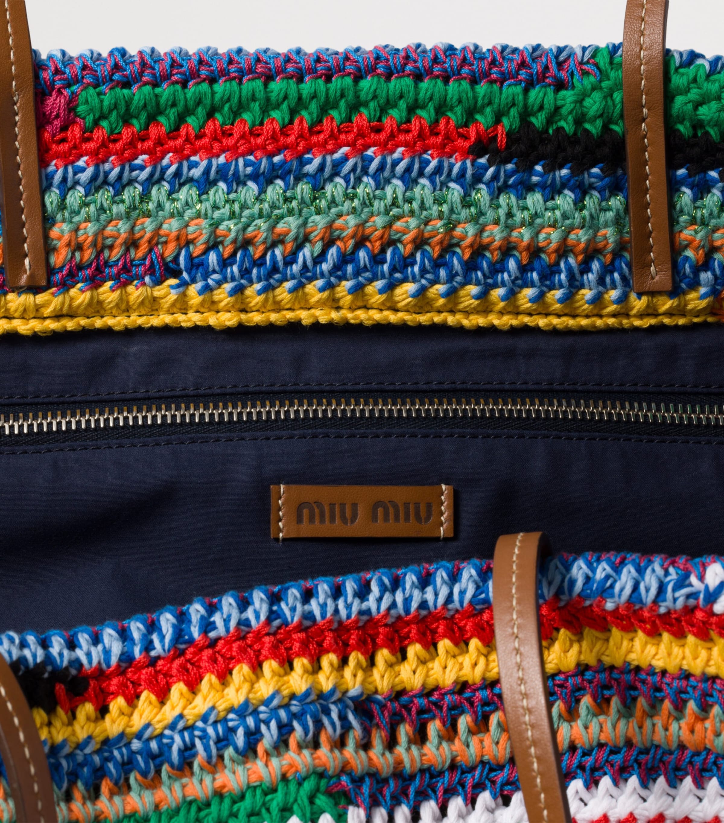 Miu Miu crochet logo tote bag with leather straps - British product