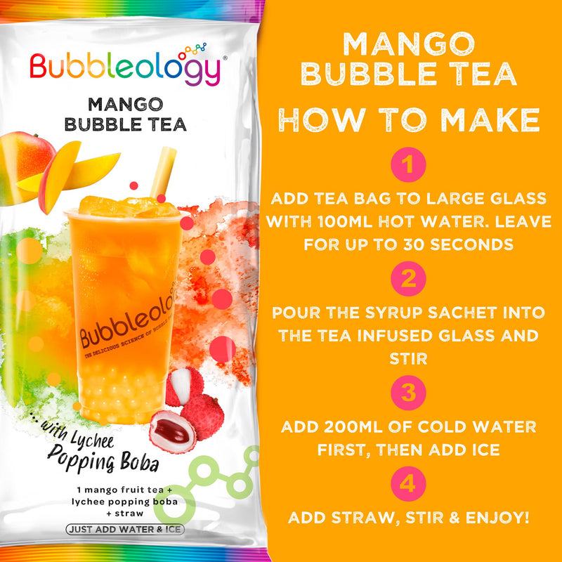 Bubbleology Mango Bubble Tea with Lychee Popping Boba - British product