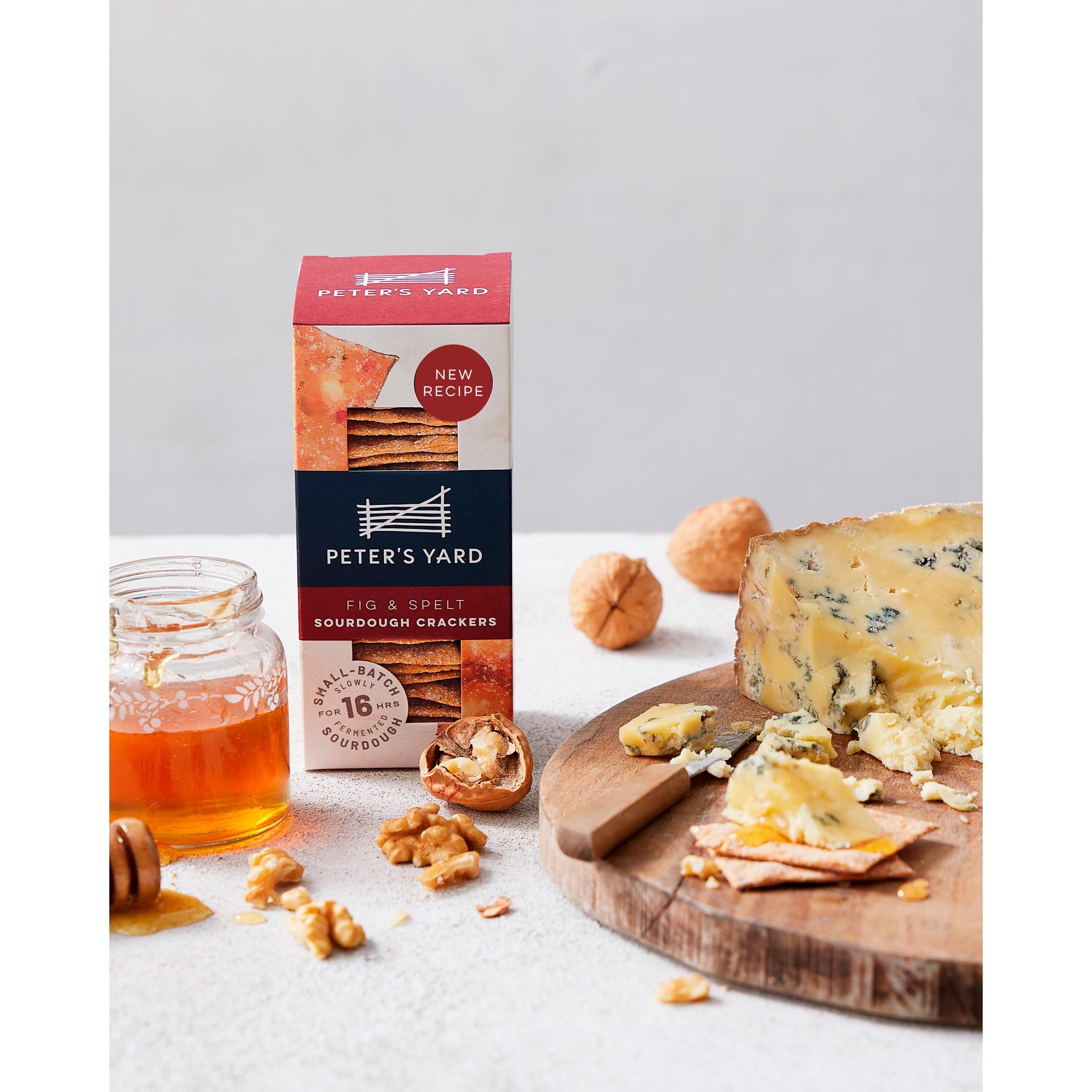 Peter's Yard Fig & Spelt sourdough crackers 100g, imported from the UK