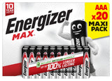 Energizer Max Alkaline AAA batteries pack of 20 - British product