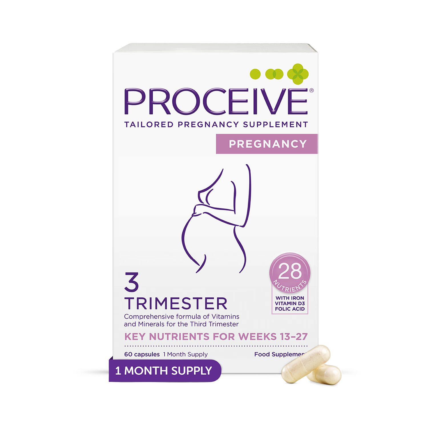 Proceive Pregnancy Trimester 3 Capsules 60 count, imported from the UK