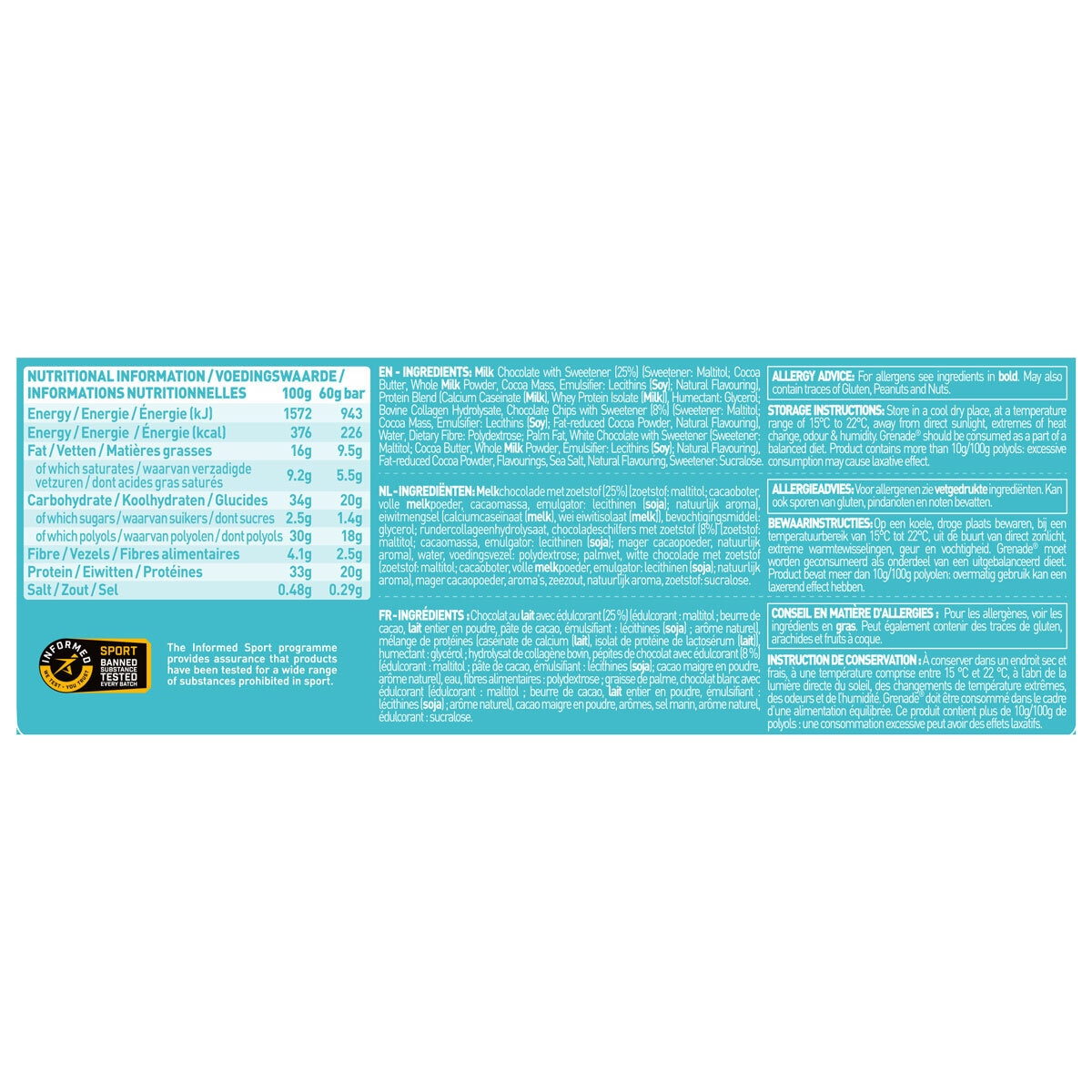 Grenade salted caramel protein bar 60g, UK version