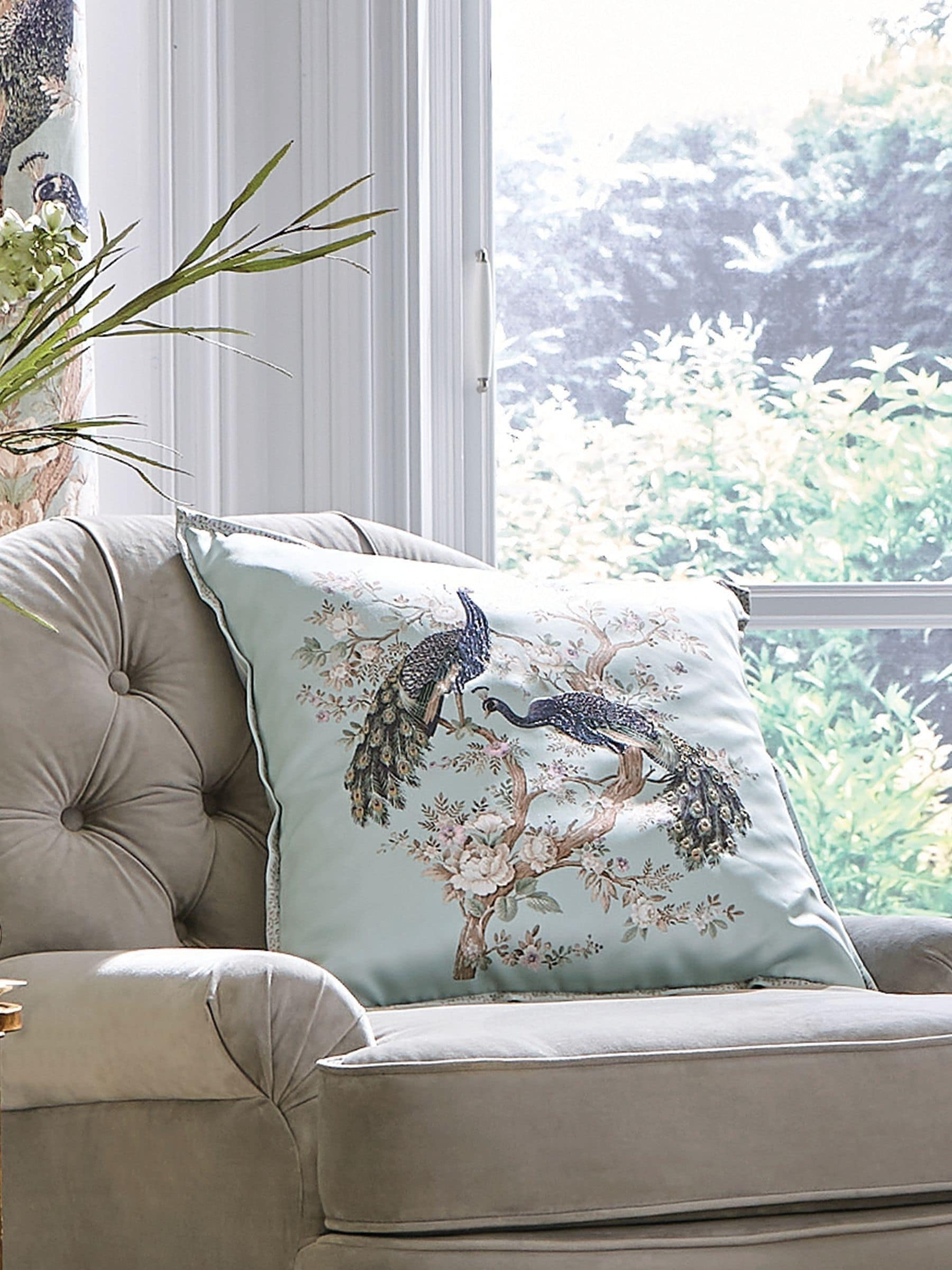 Laura Ashley Blue Duck Egg Square Belvedere cushion, imported from the UK