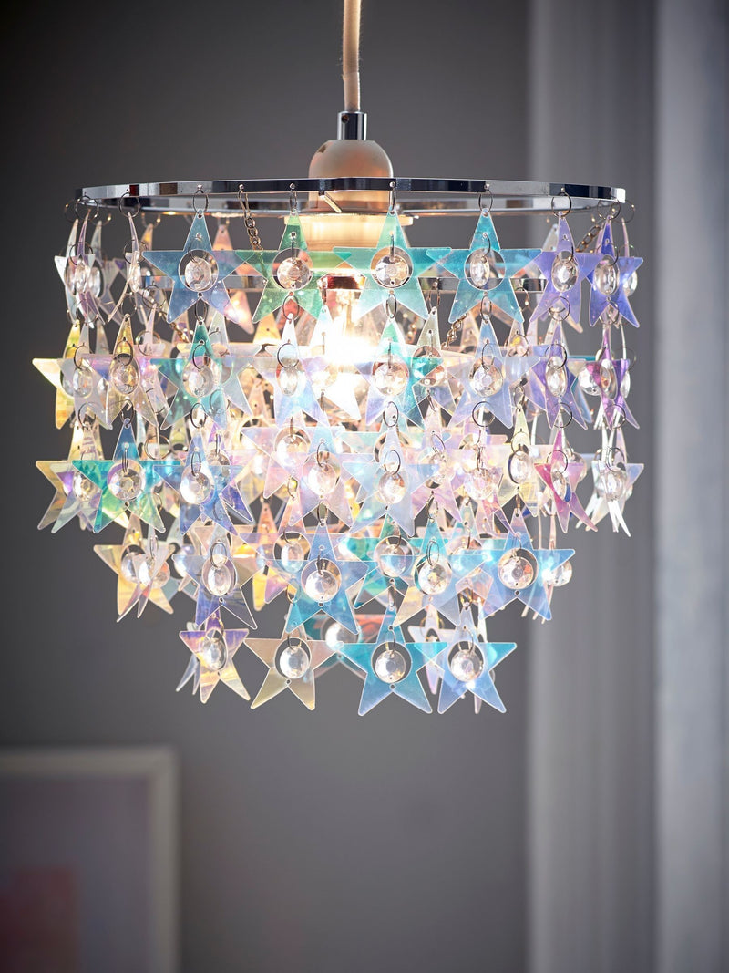 Iridescent star light shade in purple and teal, UK version