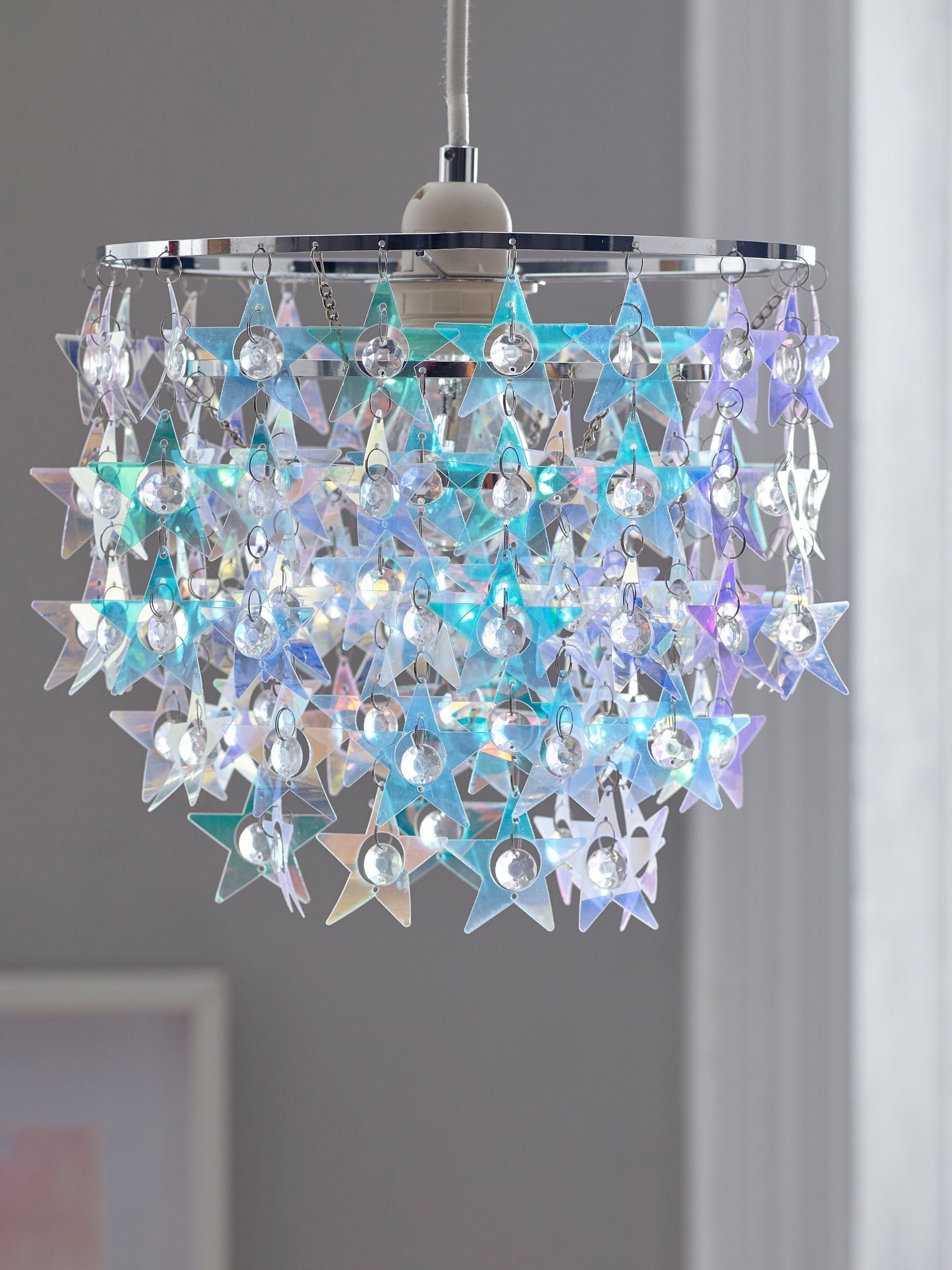 Iridescent star light shade in purple and teal, UK version
