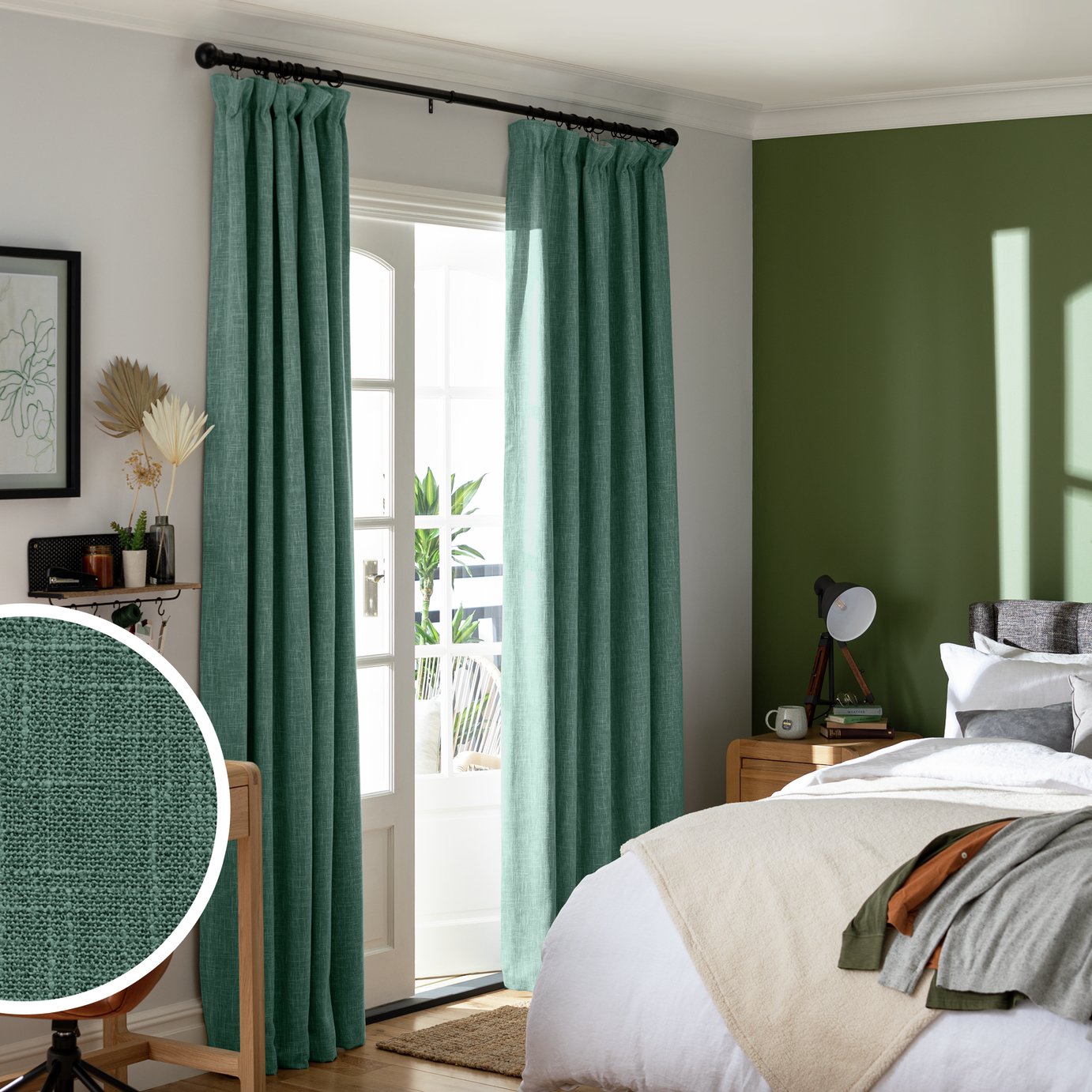 Habitat blackout pencil pleat curtains green 168x229cm, UK version
