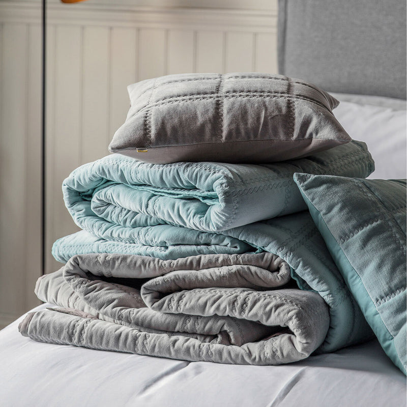 Gallery quilted cotton velvet bedspread duck egg 260x240cm - British product