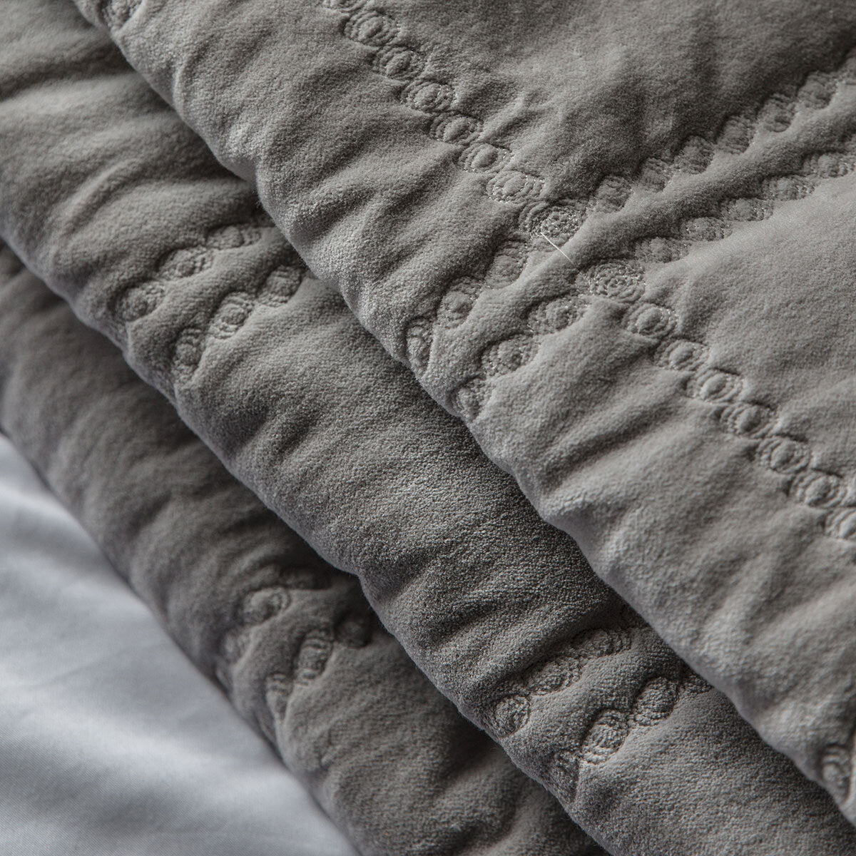 Gallery quilted cotton velvet bedspread grey (British brand)