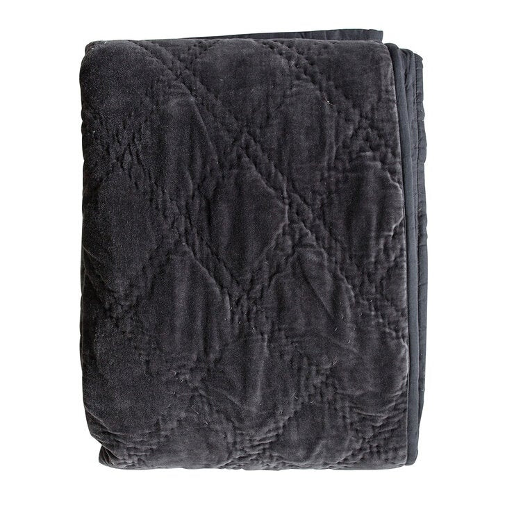 Gallery quilted cotton velvet bedspread in charcoal, UK version