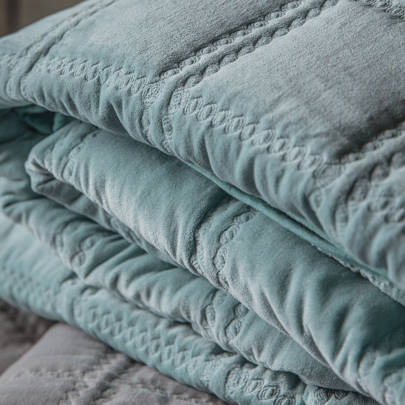 Gallery quilted cotton velvet bedspread duck egg 260x240cm - British product