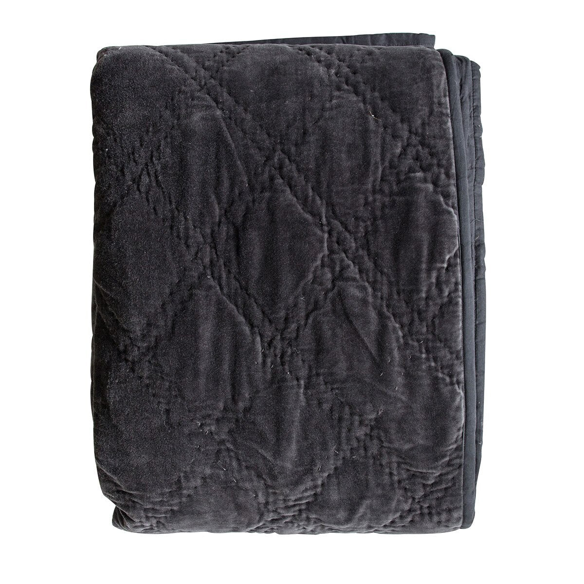 Gallery quilted cotton velvet bedspread in charcoal, UK version