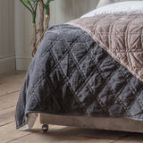 Gallery quilted cotton velvet bedspread in charcoal, UK version
