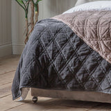 Gallery quilted cotton velvet bedspread in charcoal, UK version
