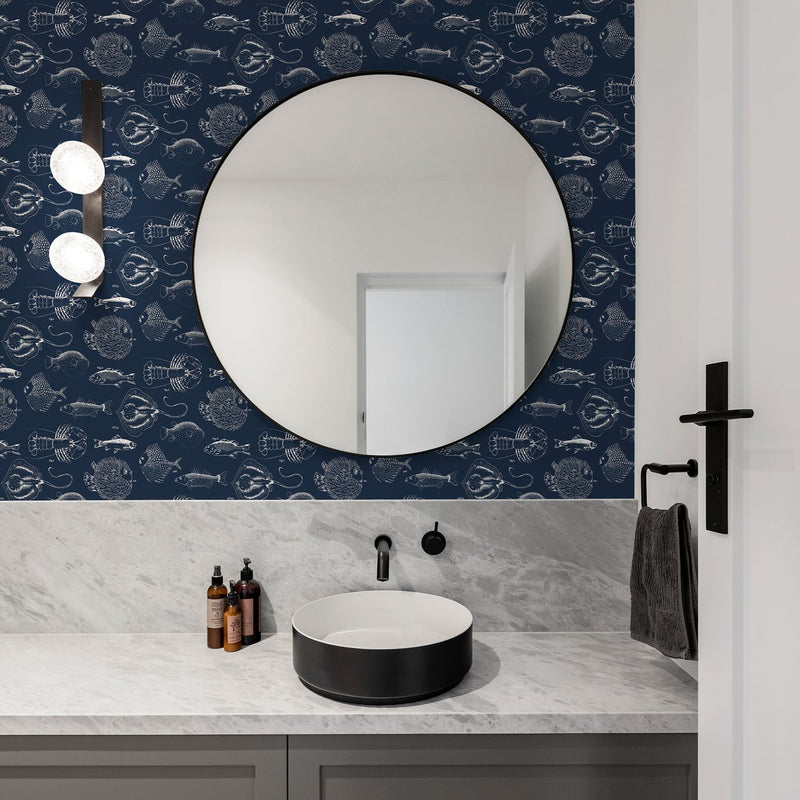 Contour Navy wallpaper 10m roll - British product