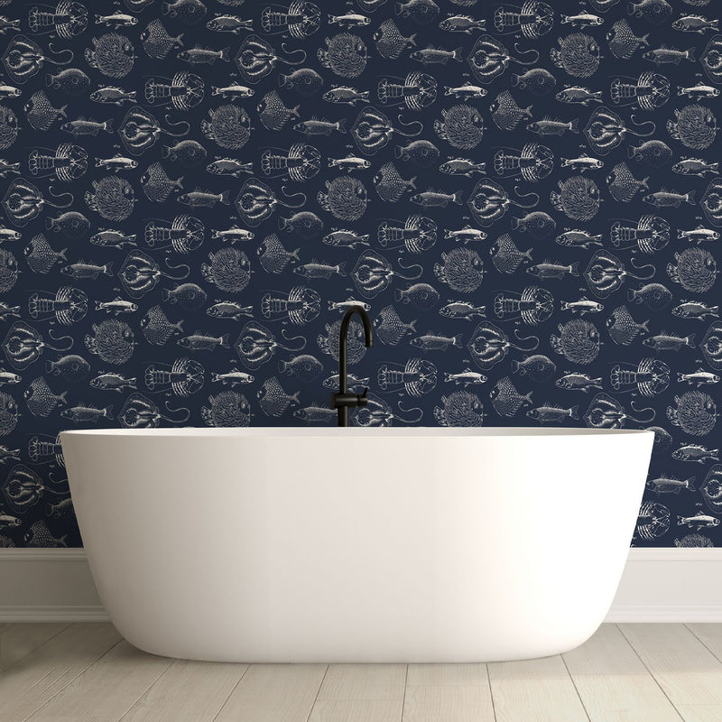 Contour Navy wallpaper 10m roll - British product