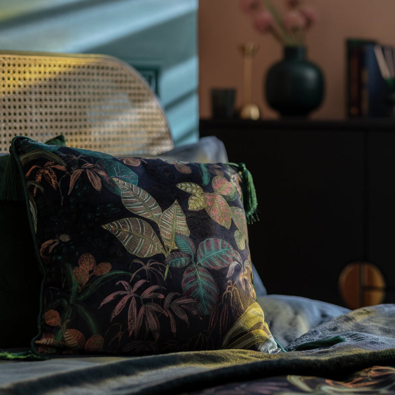 Habitat botanical print velvet cushion multi 43x43cm, UK version