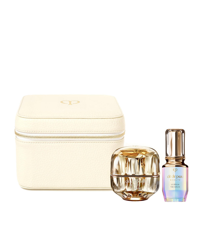 Clé de Peau Beauté skincare gift set with serum and cream in leather vanity case - British product