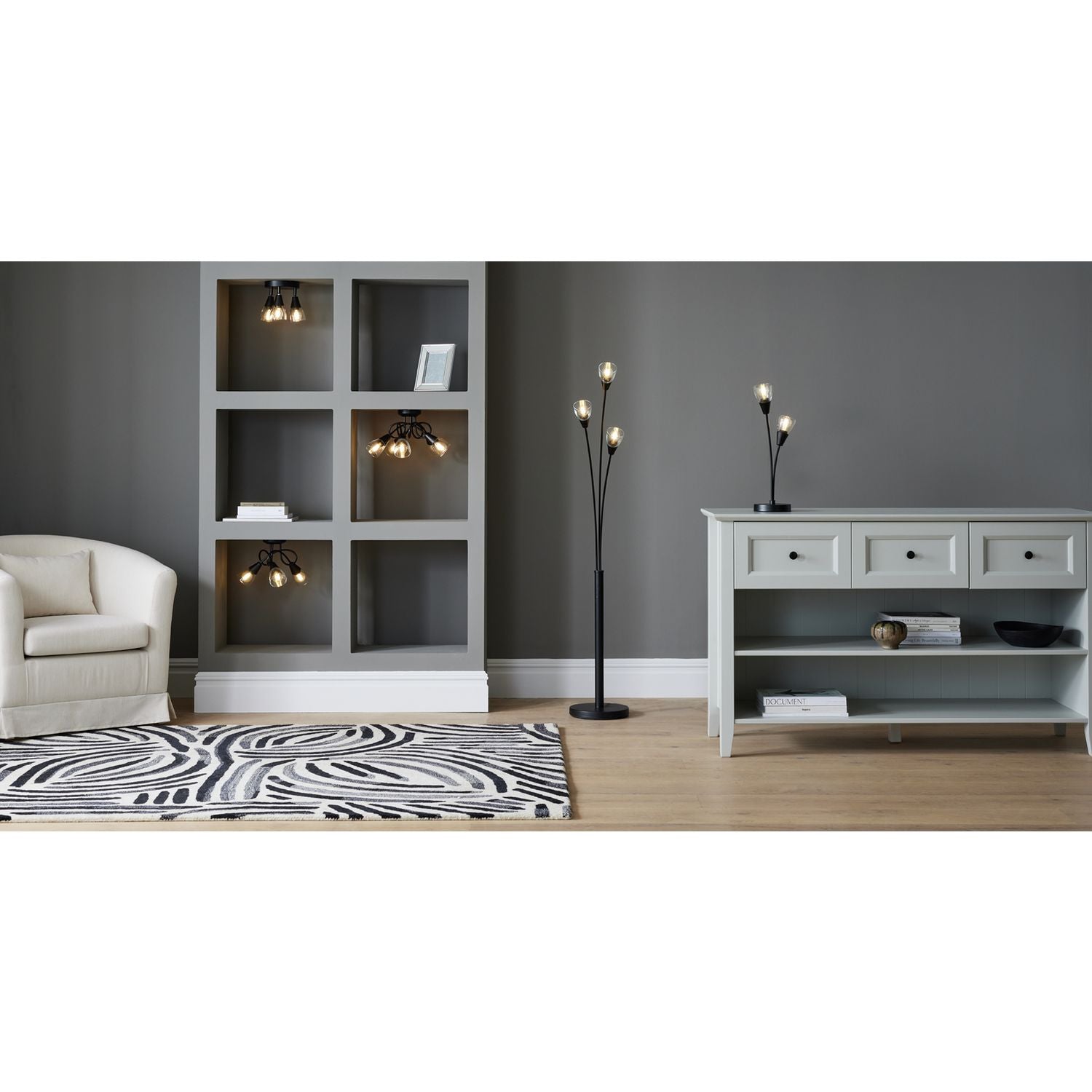 Argos Home Curico 3-light flush ceiling light in black - British product