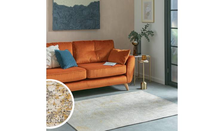 Habitat Distressed Abstract Gold Flatweave Rug 120x170cm, UK version