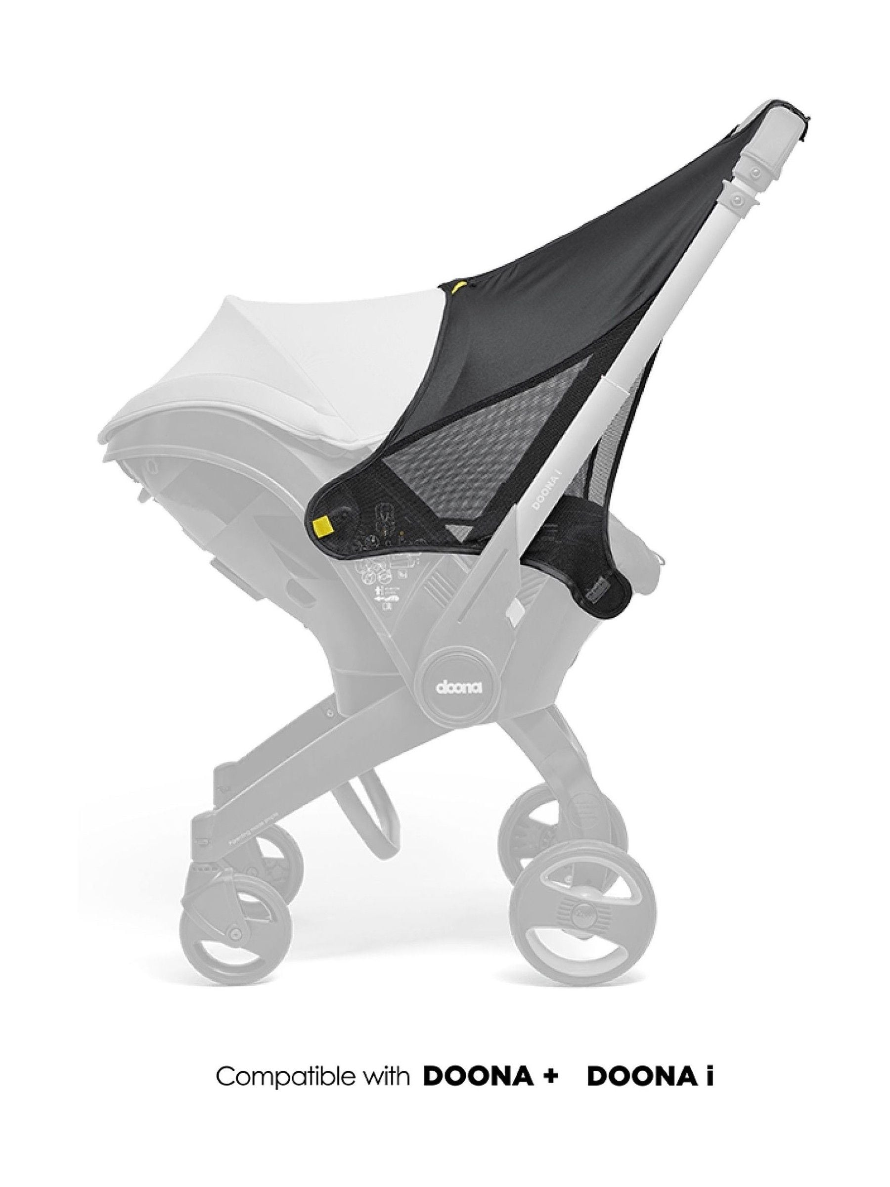 Doona sort solskjermforlengelse for barnevogner (britisk merke)