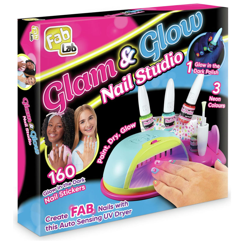 FabLab Glam and Glow Nail Studio kit with UV dryer and stickers, imported from the UK