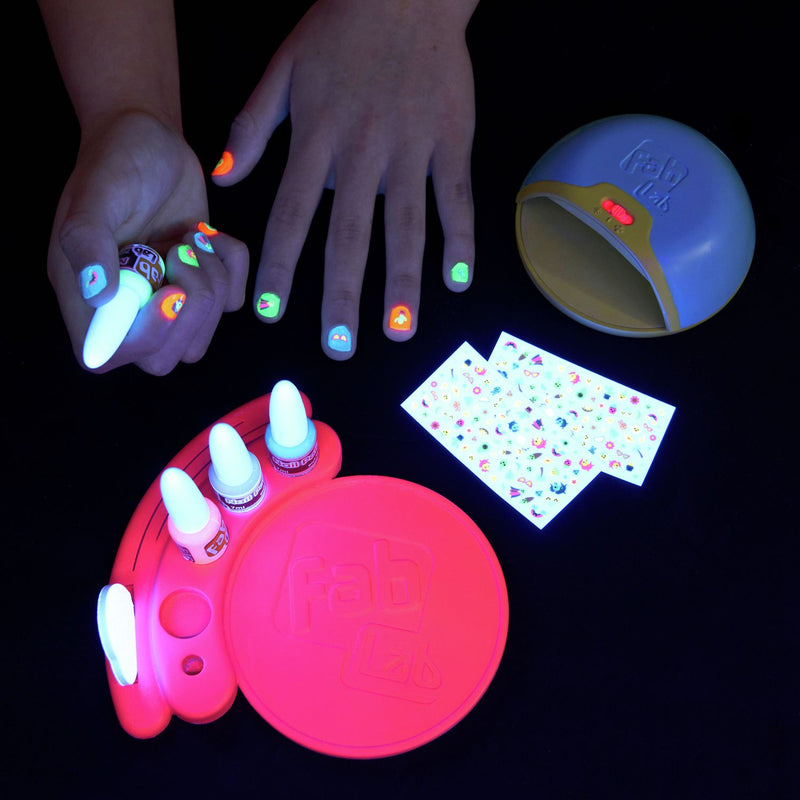 FabLab Glam and Glow Nail Studio kit with UV dryer and stickers, imported from the UK