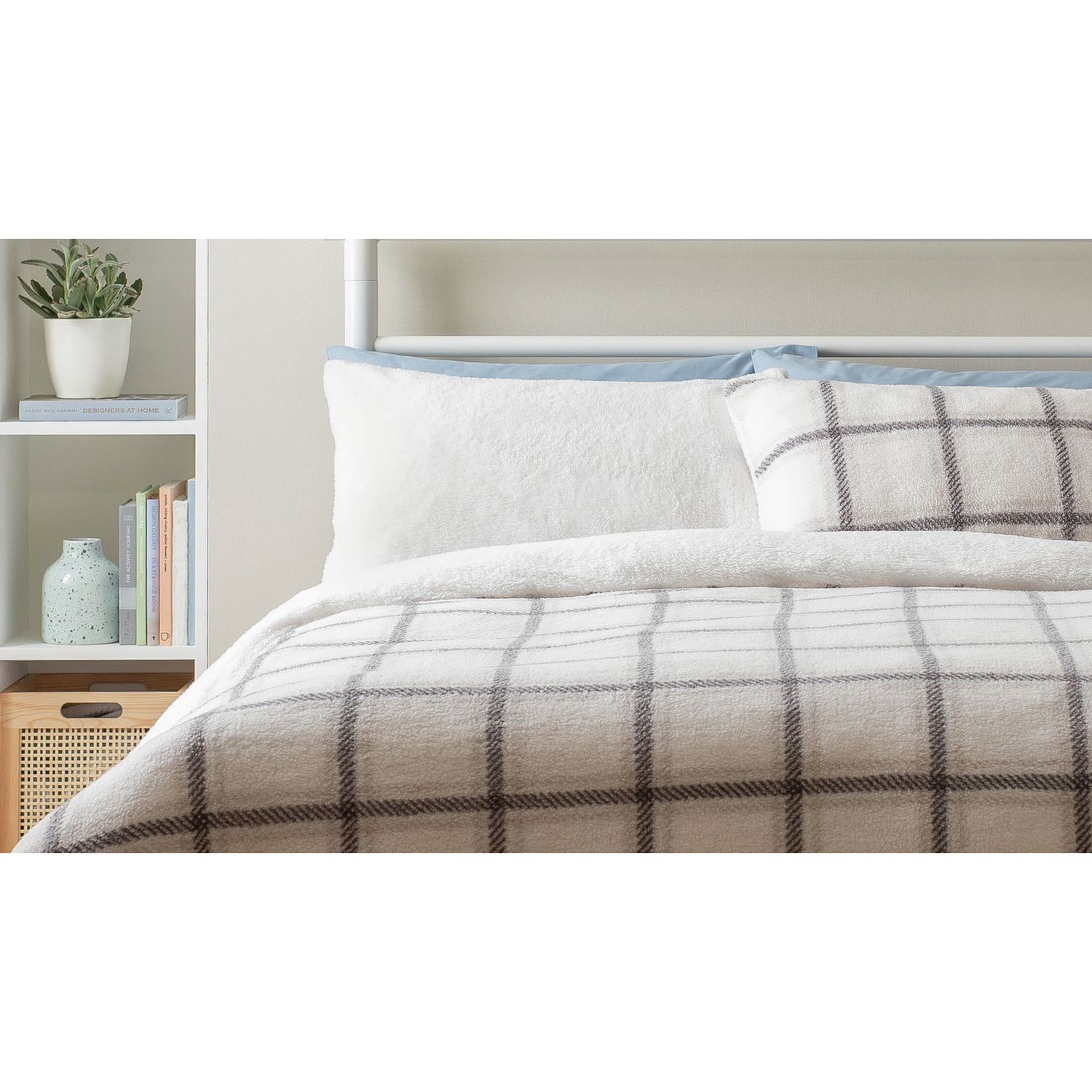 Argos Home Checked Grid Fleece Cream Bedding Set Double - British product