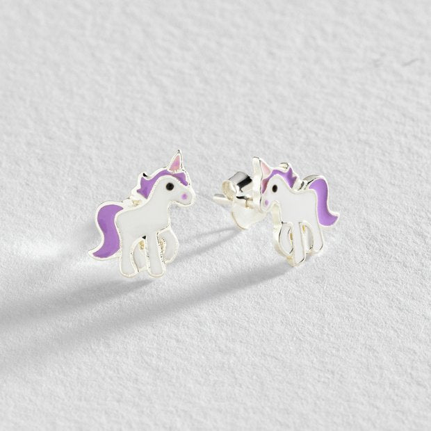 Revere sterling silver enamel unicorn stud earrings 10mm (British brand)