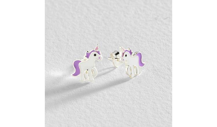 Revere sterling silver enamel unicorn stud earrings 10mm (British brand)