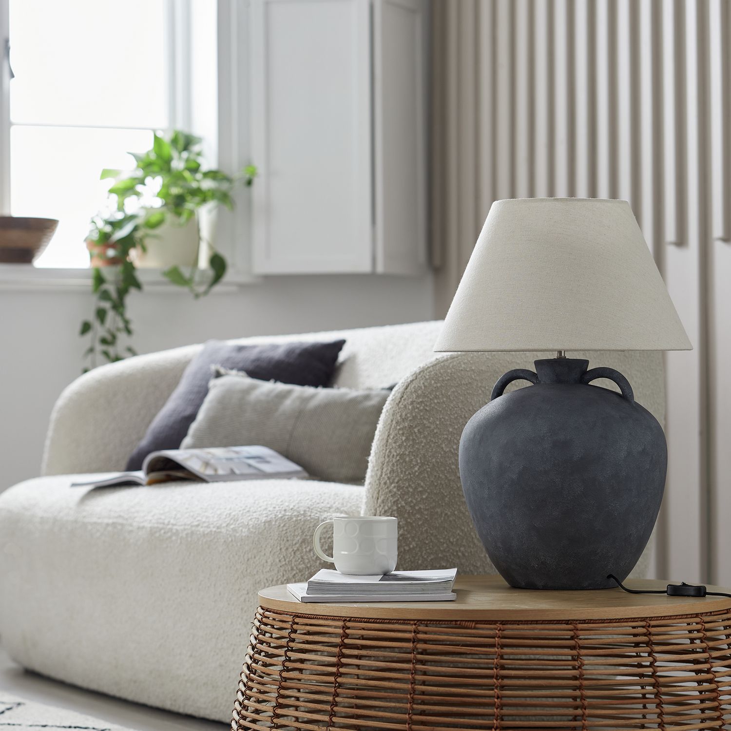 Habitat 59cm ceramic table lamp grey and white, UK version