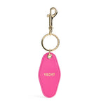 Harrods leather yacht tag keyring in purple with gold foil, imported from the UK
