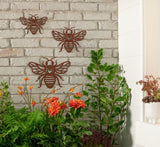 Set of three metal bee garden wall art, UK version
