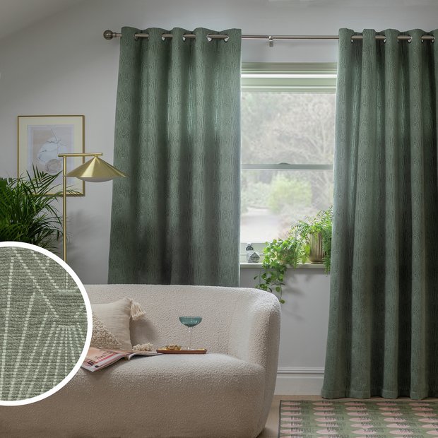 Habitat Thermal Eyelet Curtains Green 117x137cm, UK version