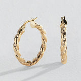 Revere 9ct yellow gold twisted hoop earrings 20mm (British brand)