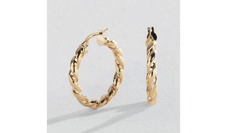 Revere 9ct yellow gold twisted hoop earrings 20mm (British brand)