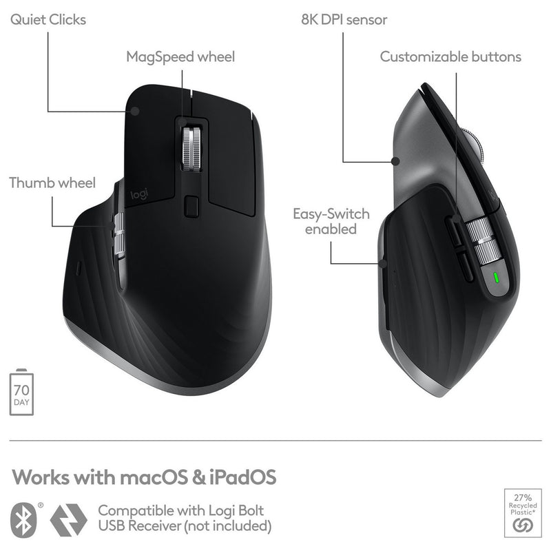 Logitech MX Master 3S wireless mouse for Mac (British brand)