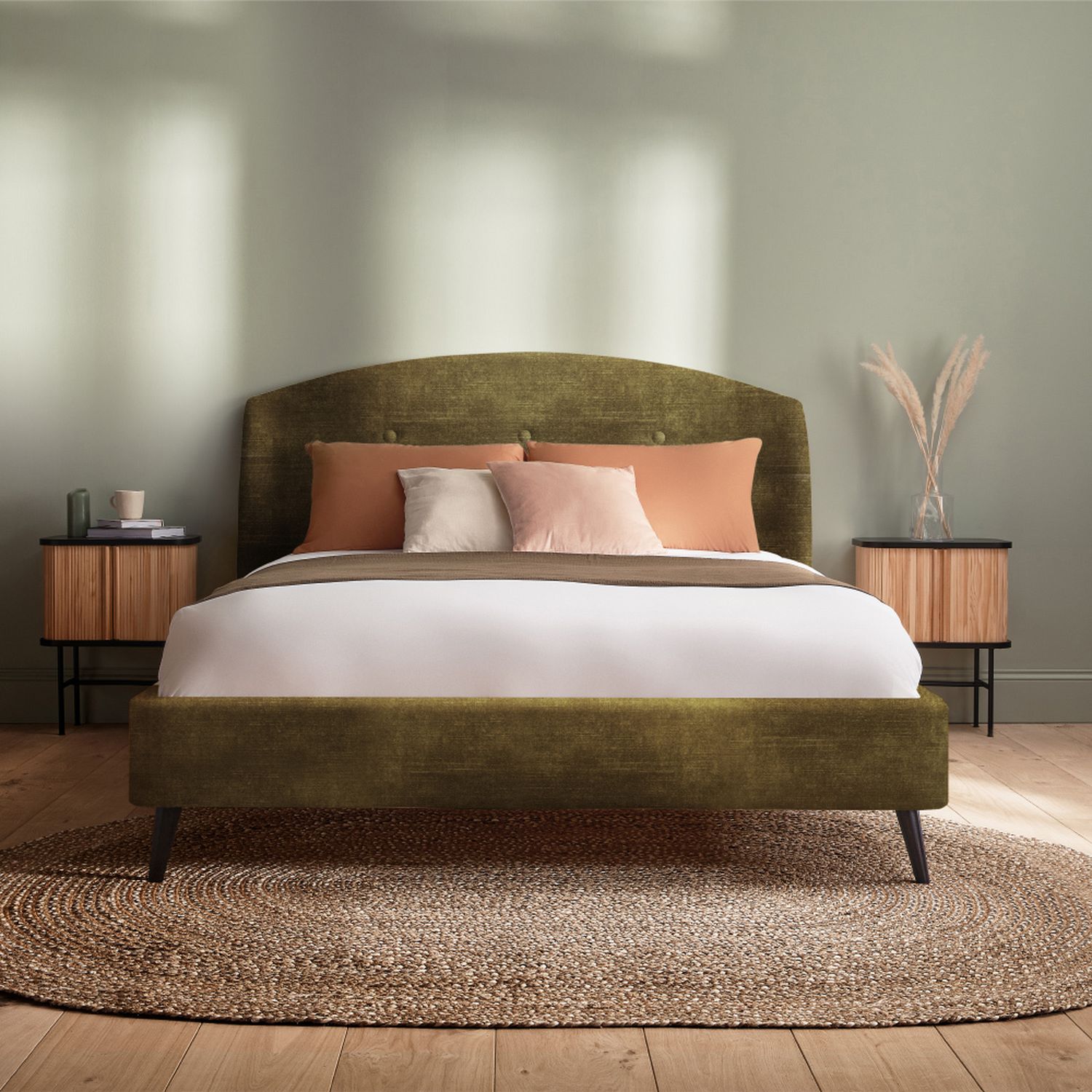 Silentnight Evana Kingsize Velvet Bed Frame in Olive (British brand)