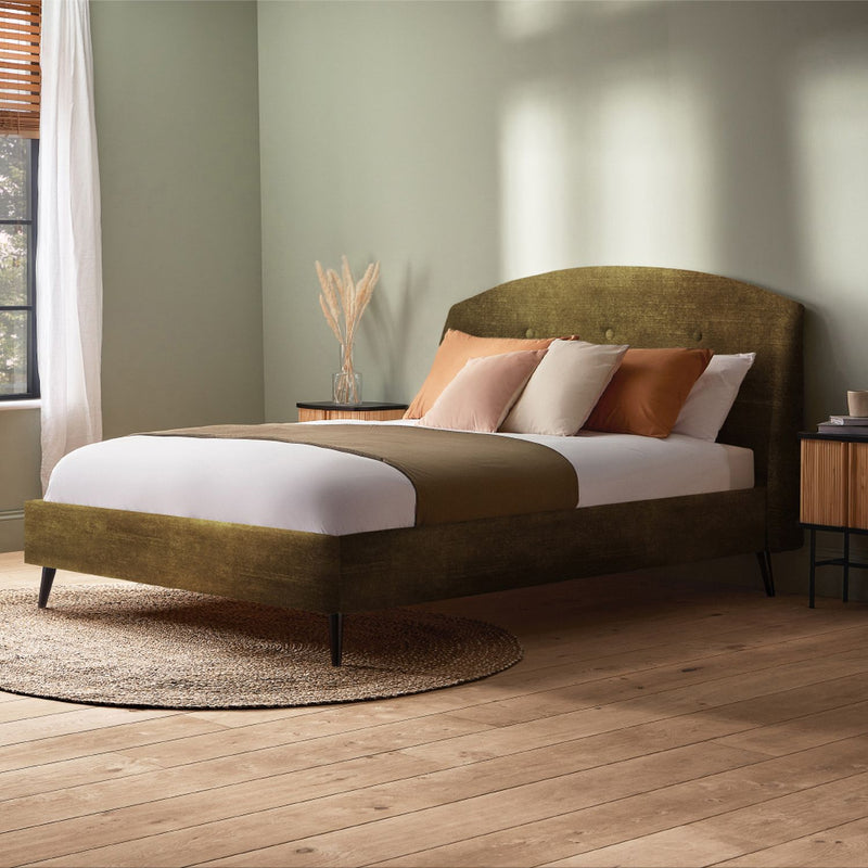Silentnight double velvet bed frame in olive (British brand)